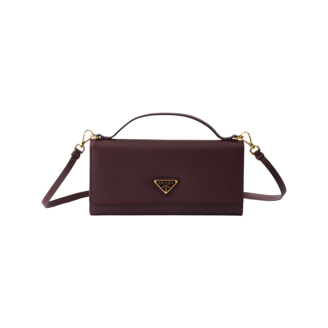 1MT042-QHH-F0007 Prada Saffiano Leather Wallet with Shoulder Strap Burgundy