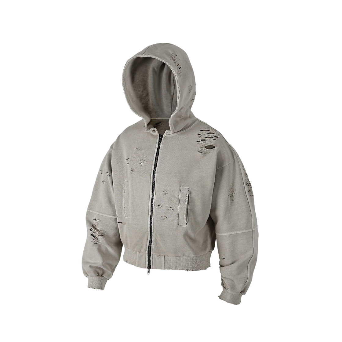 RR6FLT03SE ROARINGRAD Distressed Cropped Hooded Zip Up Sand