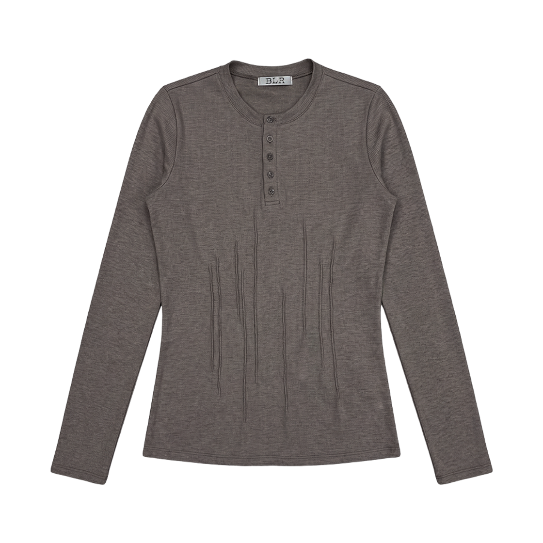 비엘알 소프트 핀턱 헨리 롱슬리브 브라운(BLR Soft Pin-tuck Henley Long Sleeve Brown) - 1
