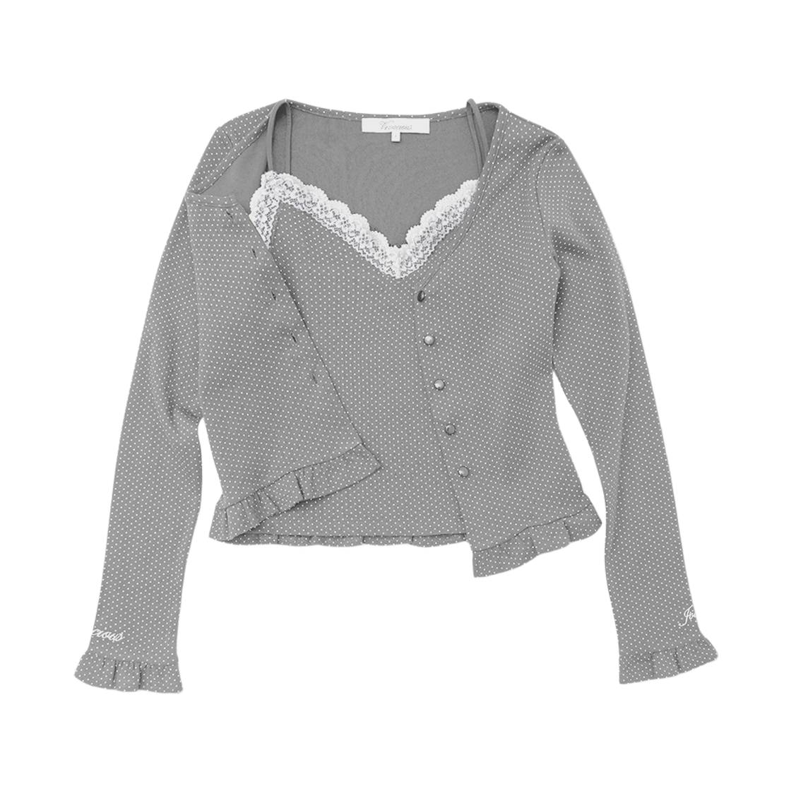 비바셔스 엘리나 로맨틱 도트 가디건 세트 그레이(VIVACIOUS Elina Romantic Dot Cardigan Set GREY) - 1
