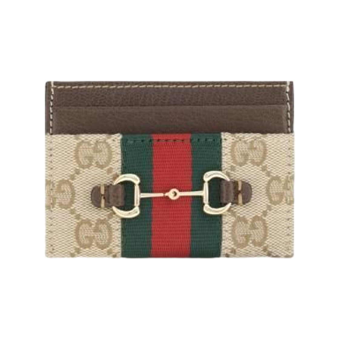 867122-FAFV9-9653 Gucci Horsebit Web Card Case Sand Brown Canvas