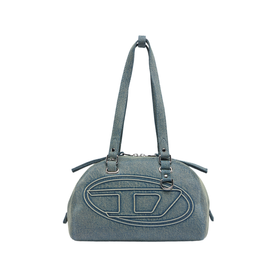 X10918P9345-HA001 Diesel 1DR Dome-Shoulder Bag In Denim with Oval D Logo Light Blue