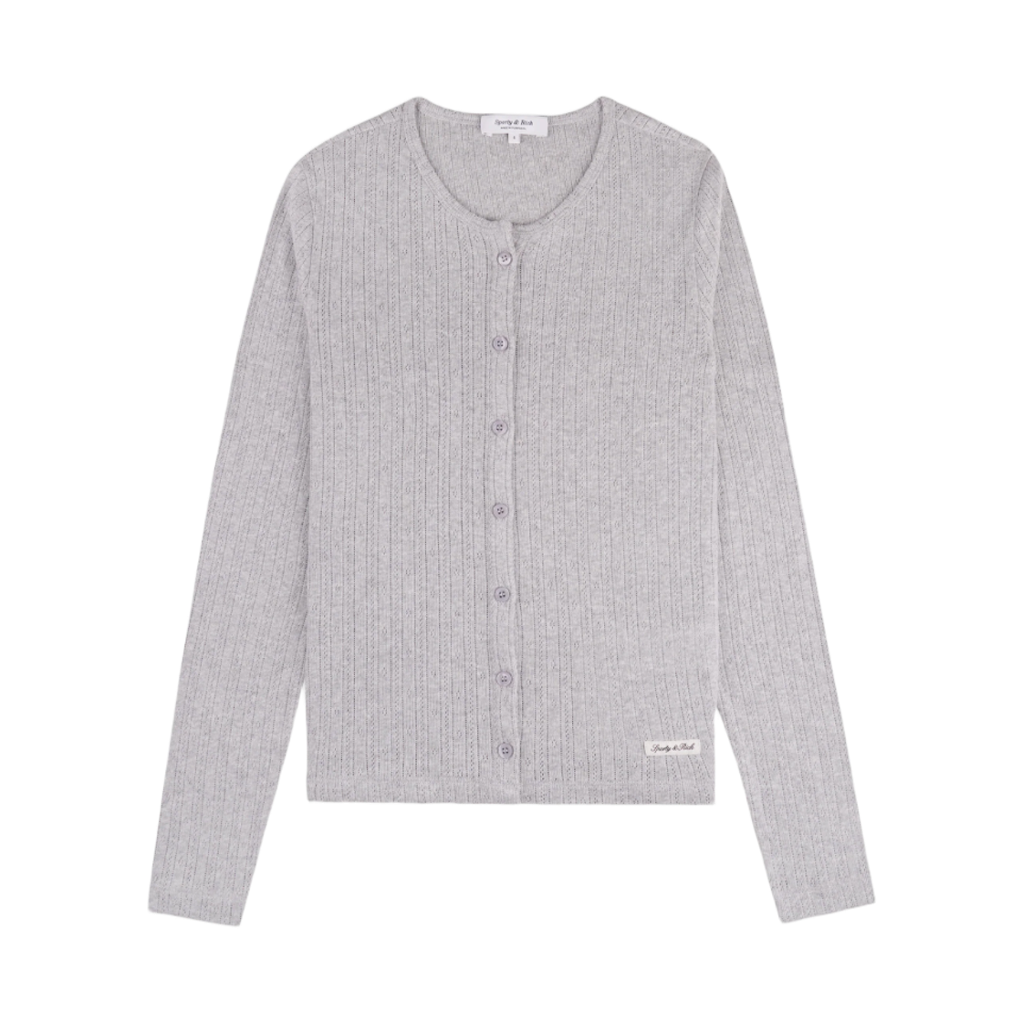 CA04576326GY (W) Sporty & Rich Signature Logo Pointelle Cardigan Heather Grey