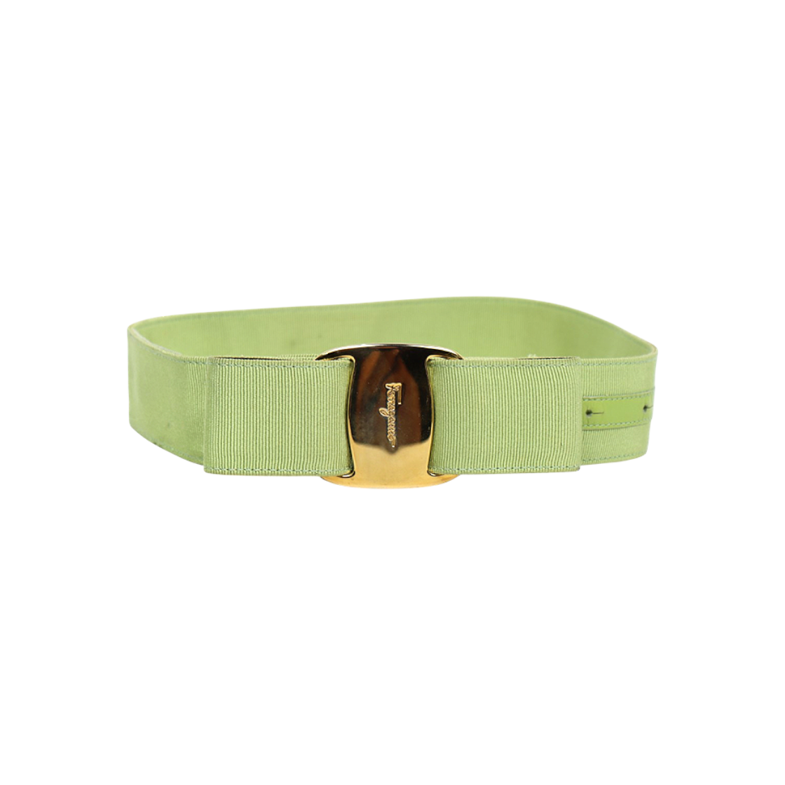 ITGTMERACOHI Ferragamo Vara Bow Green Gold Belt