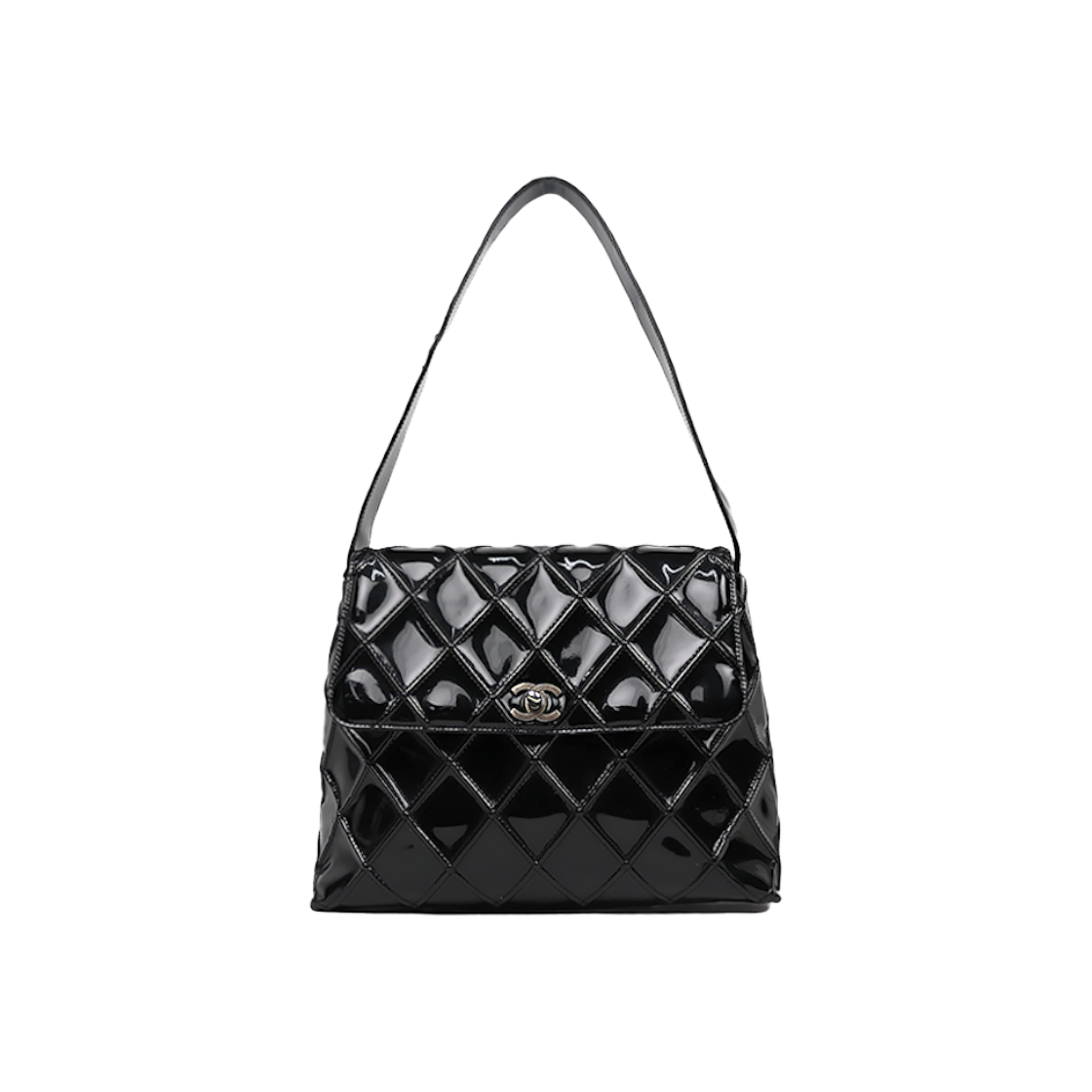 IT5AJRTT69V5 Chanel Black Patent Quilted CC Shoulder Bag