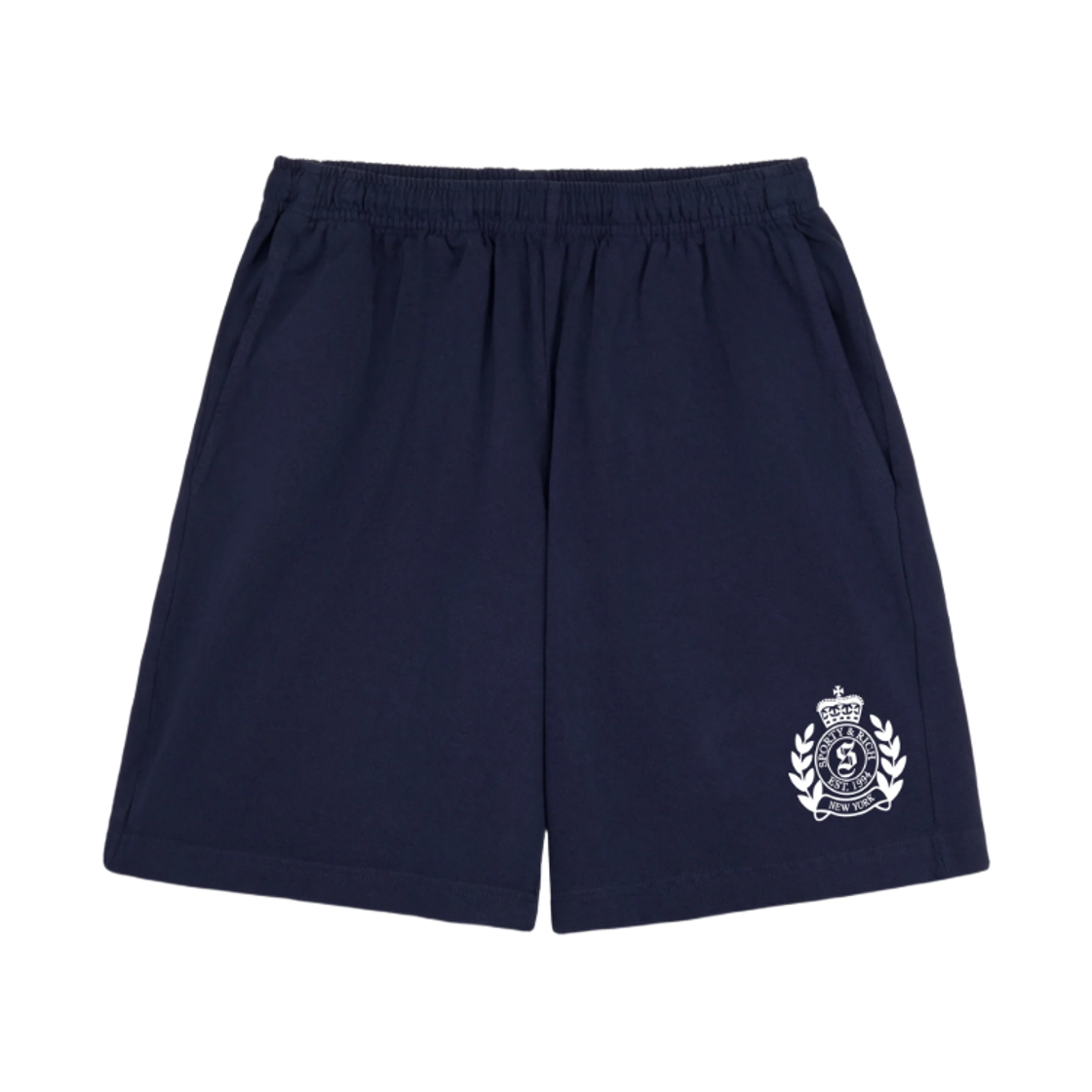 SH039710243BL Sporty & Rich NY Crest Gym Shorts Dark Navy