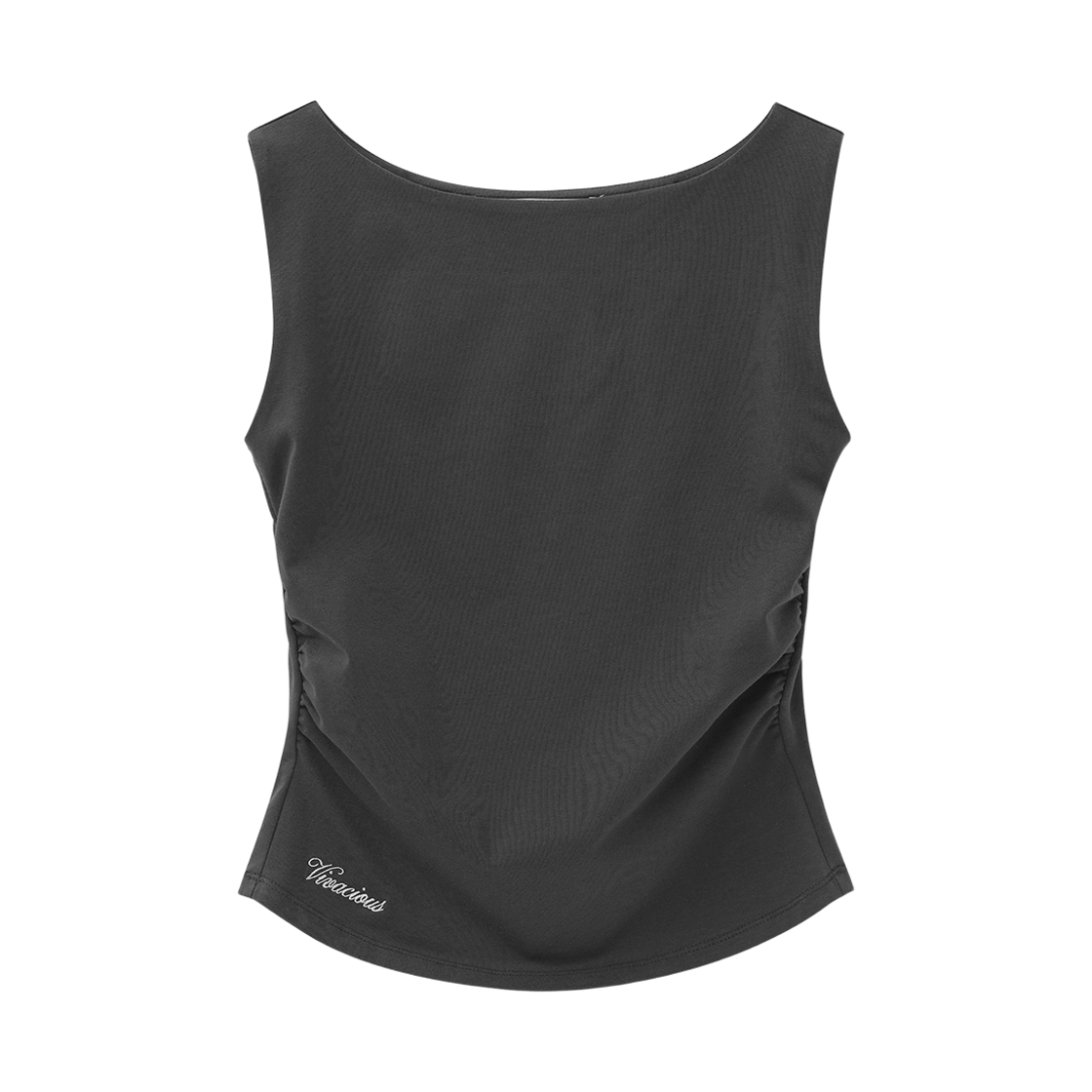 VV62TS11CH VIVACIOUS Rshel Boat-neck Shirring Sleeveless CHARCOAL