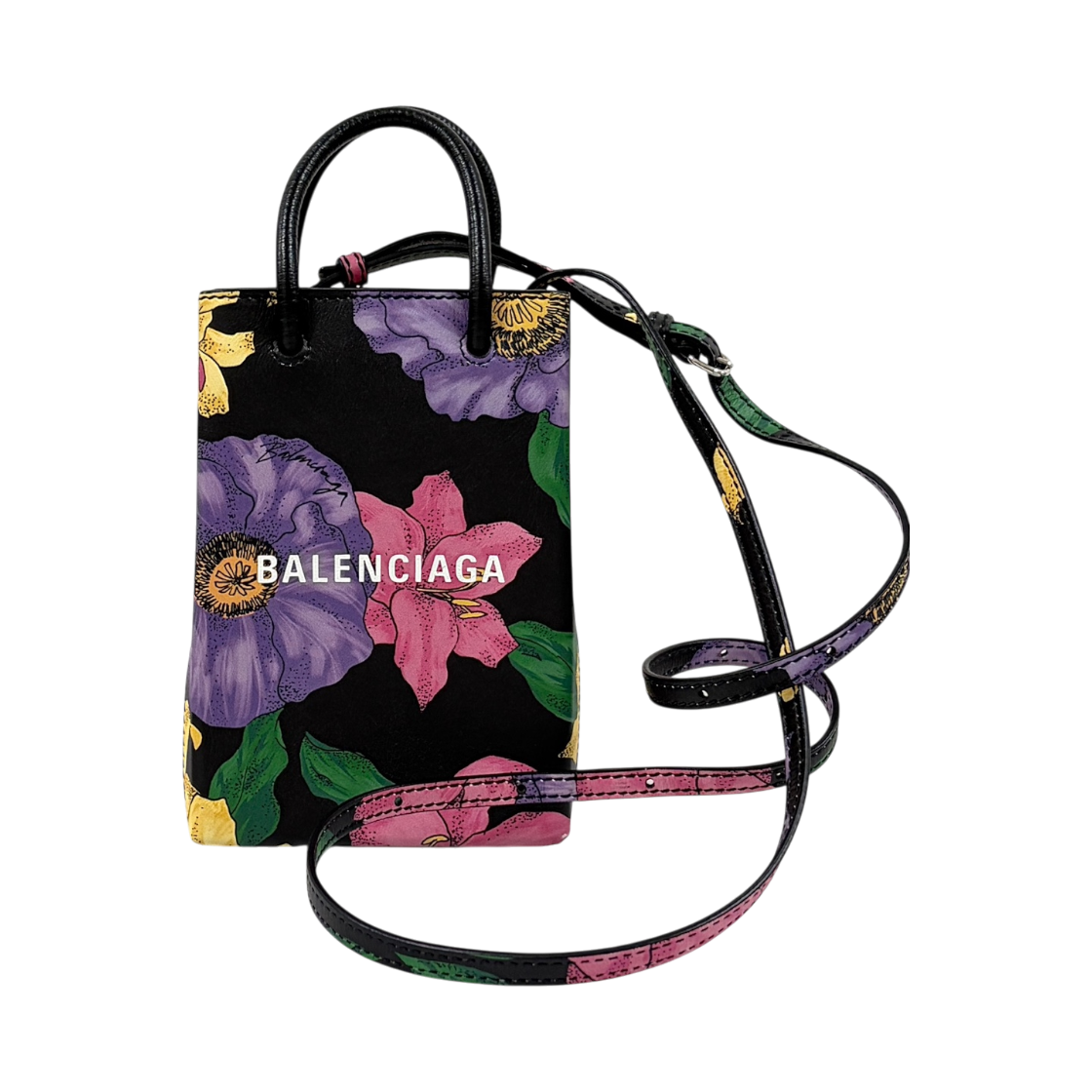 ITIT644GI9PF Balenciaga Floral Print Phone Holder Crossbody Bag