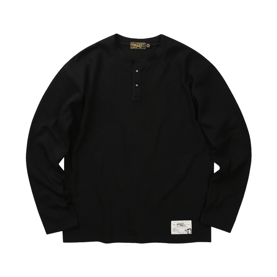 O25FFTS022BK OGARP Waffle Henley Neck Long Sleeve Black