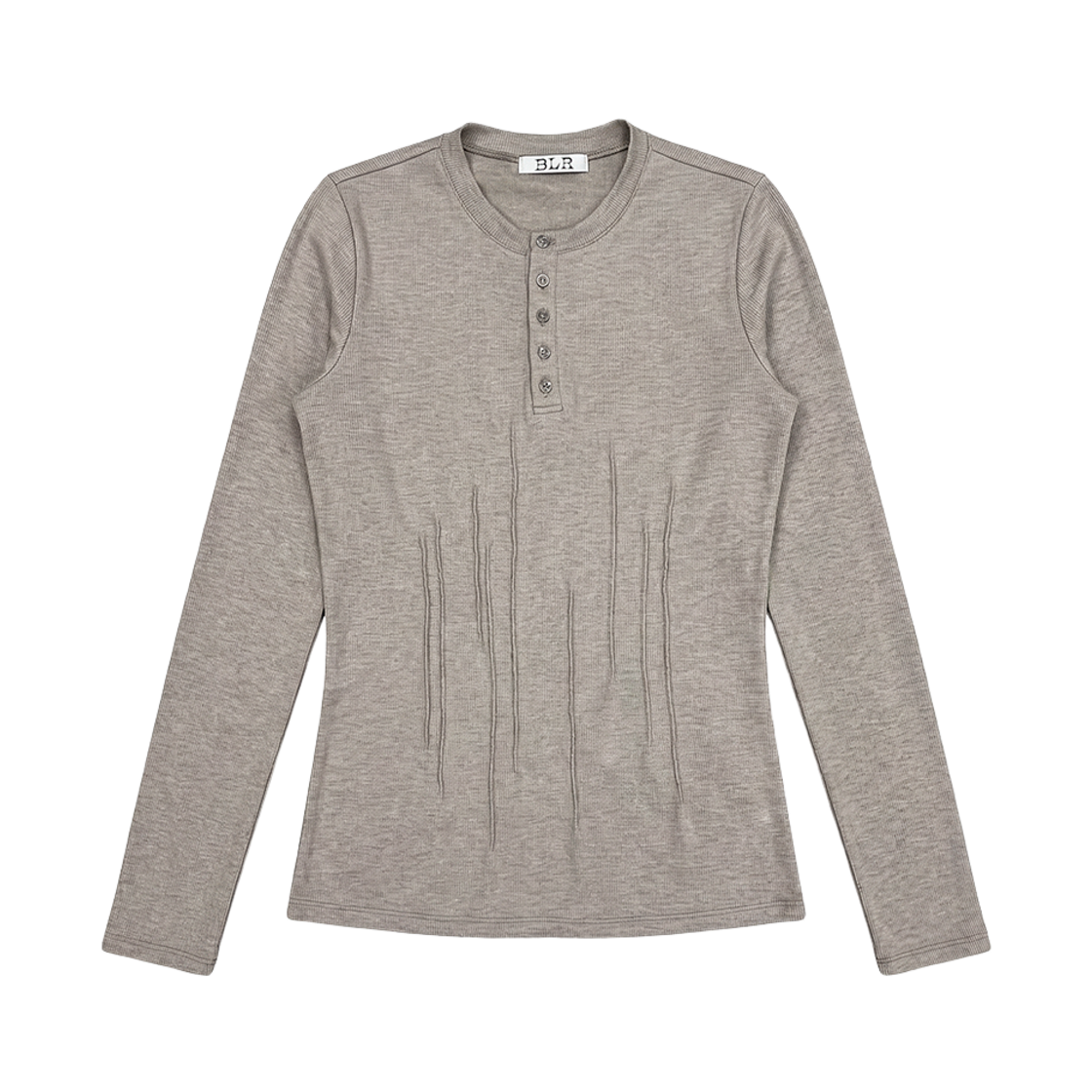 비엘알 소프트 핀턱 헨리 롱슬리브 베이지(BLR Soft Pin-tuck Henley Long Sleeve Beige)
