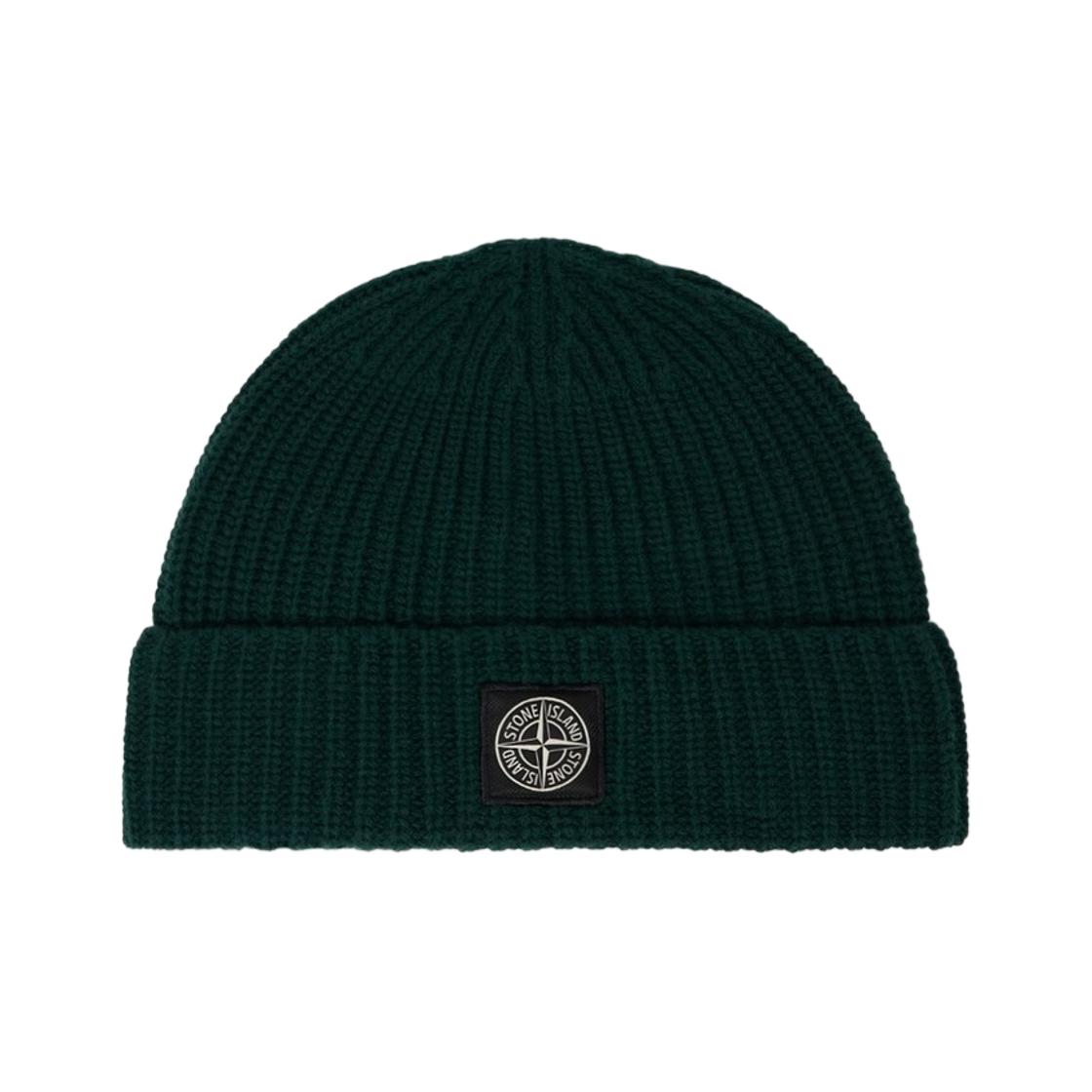 L2S15N1000-12S00B4-V005S Stone Island N100012 Ribbed Knit Logo Wool Beanie Dark Green - 26FW