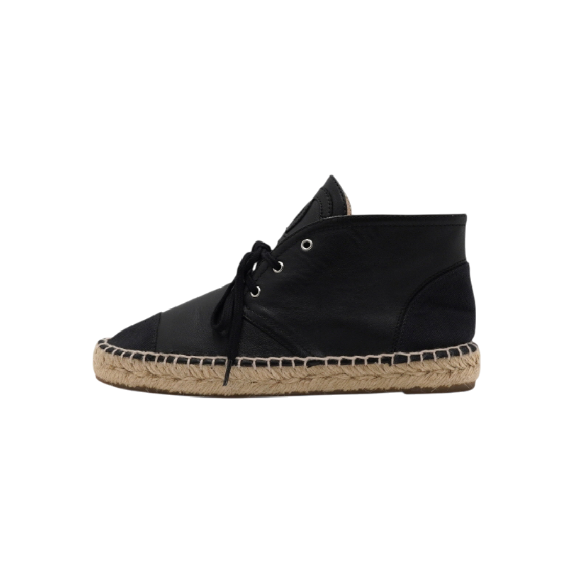 ITMR74N7MR89 Chanel CC Black Leather Mid Top Espadrille Sneakers