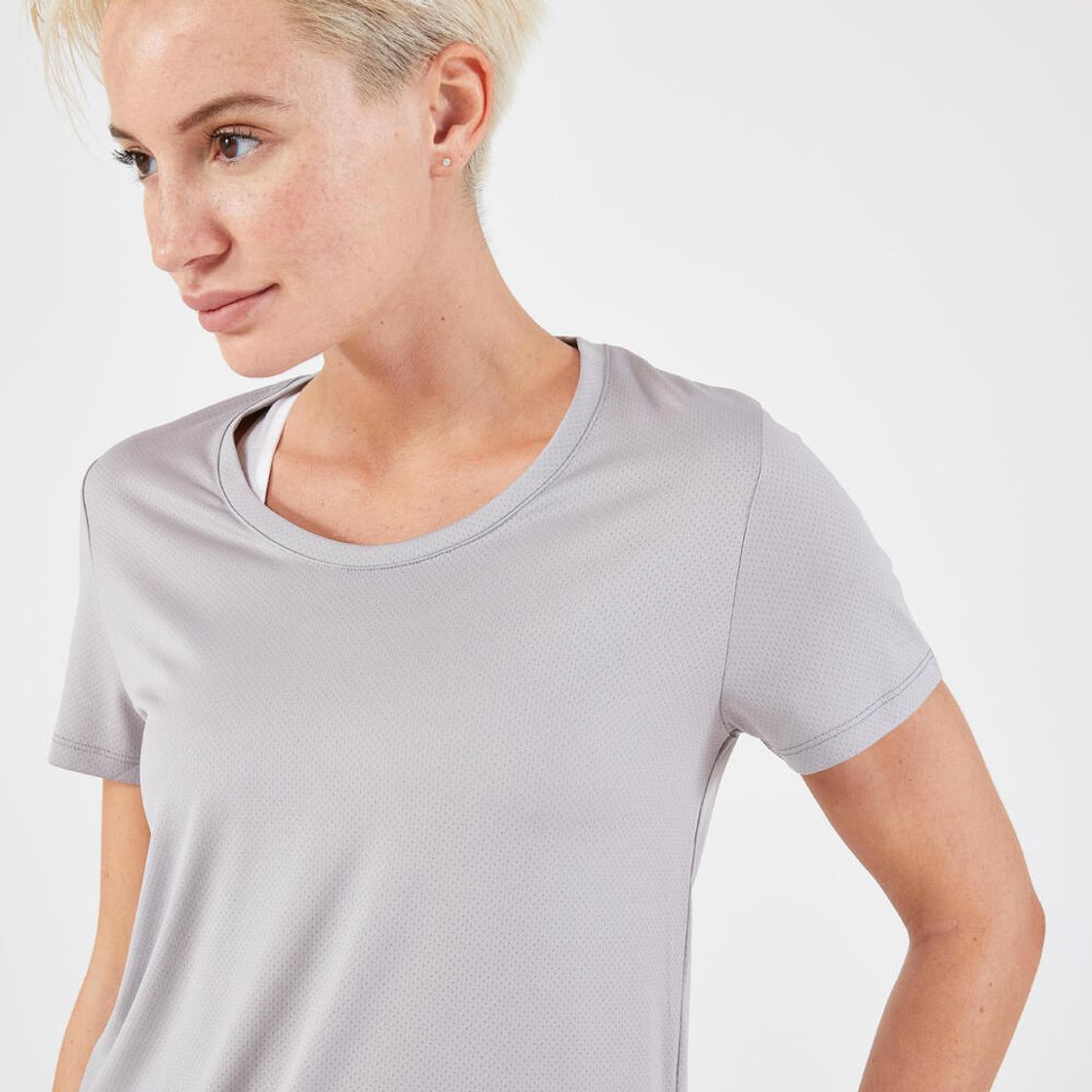 데카트론 여성 러닝 반팔 티 런 드라이 100 플린트 그레이(Decathlon Women's Running Short Sleeve T-Shirt Run Dry 100 Flint Grey) - 4
