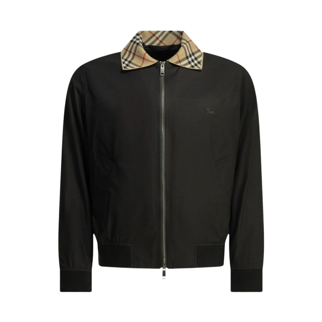 8129696 Burberry Check Collar Zip Up Jacket Black