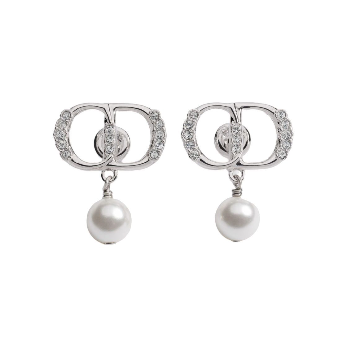 E5117WOMCY-D001 (W) Dior CD Allure Earrings Silver Finish Metal Resin Pearls And Crystals Silver White