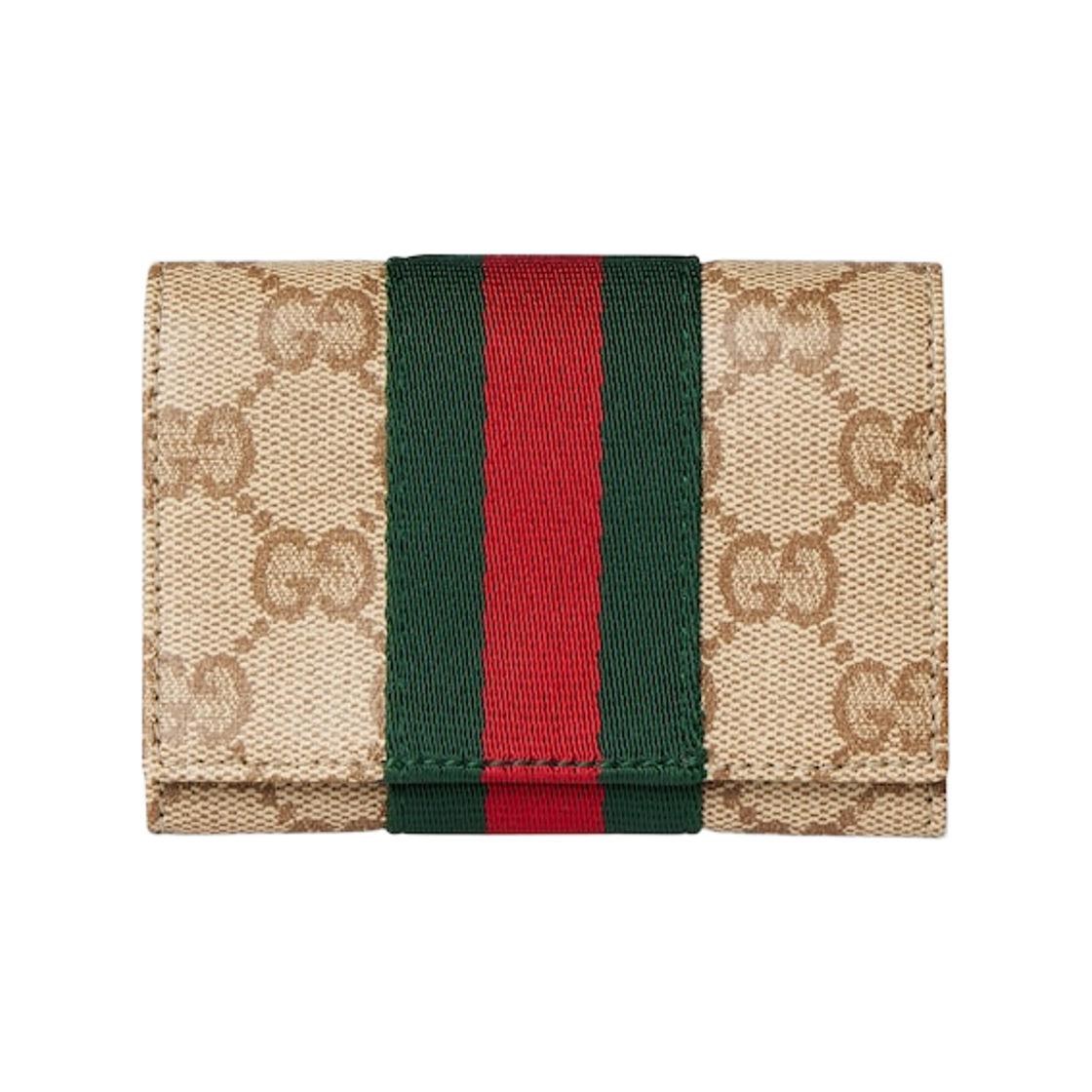 876044-FAF8R-8547 Gucci Web Detail Bi-Fold Card Case Sand Dark Brown