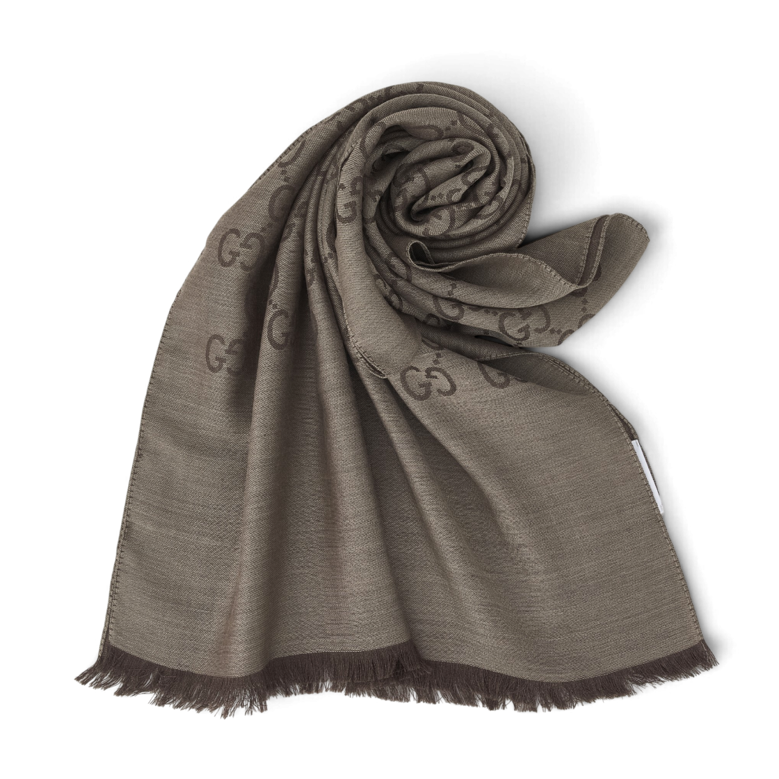 (W) 구찌 GG 울 실크 자카드 스카프 다크 브라운((W) Gucci GG Wool Silk Jacquard Scarf Dark Brown) - 4
