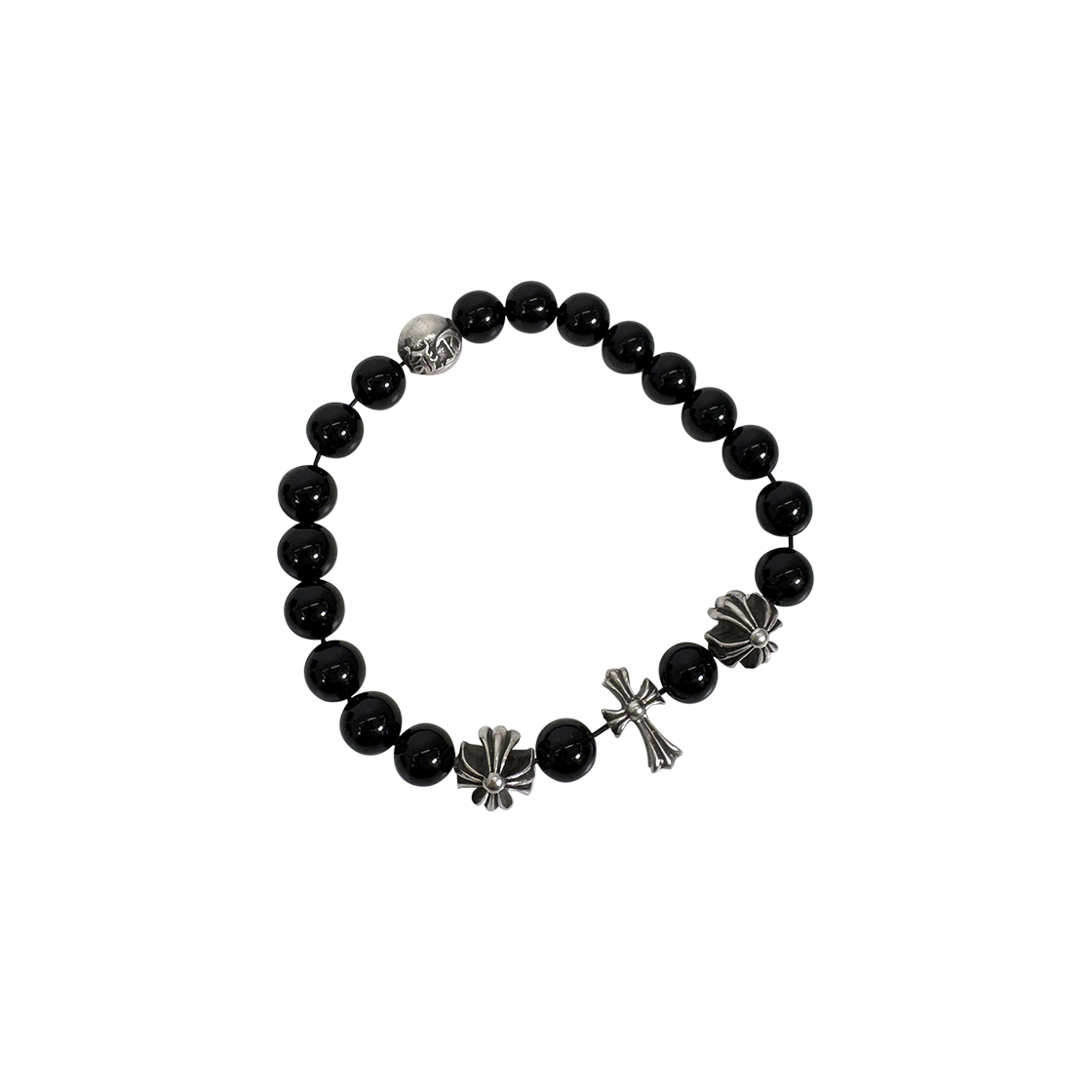 ITGRJDLKCW6A Chrome Hearts Onyx 19 Bead Cross Bracelet Black