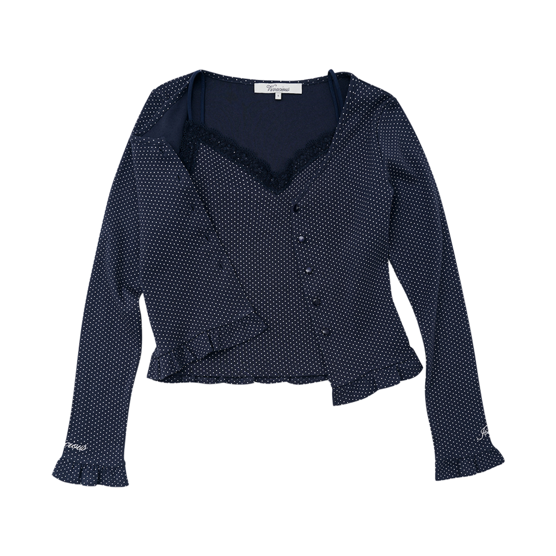 비바셔스 엘리나 로맨틱 도트 가디건 세트 네이비(VIVACIOUS Elina Romantic Dot Cardigan Set NAVY)