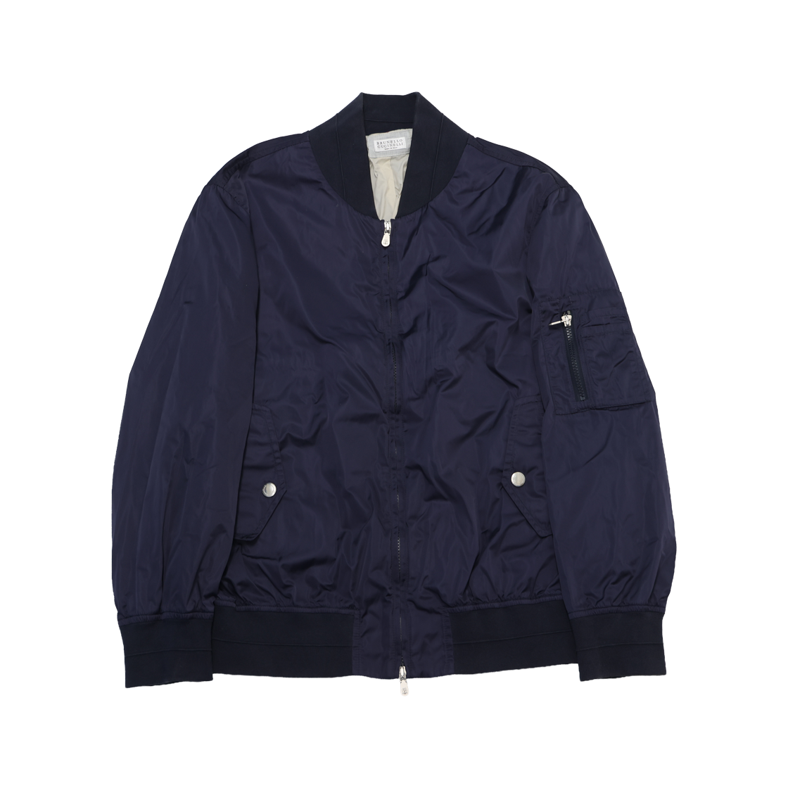 ITBPJW9ABR42 Brunello Cucinelli Techno Satin Bomber Jacket Navy