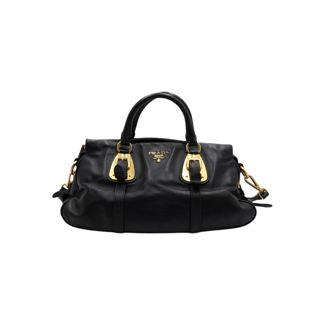 ITLTNH6KEJTS Prada Black Soft Calf Leather Gold Logo Tote Bag