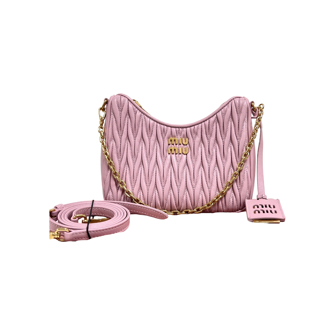 IT6VGNVCQDMJ Miu Miu Matelasse Napa Chain Crossbody Bag Pink