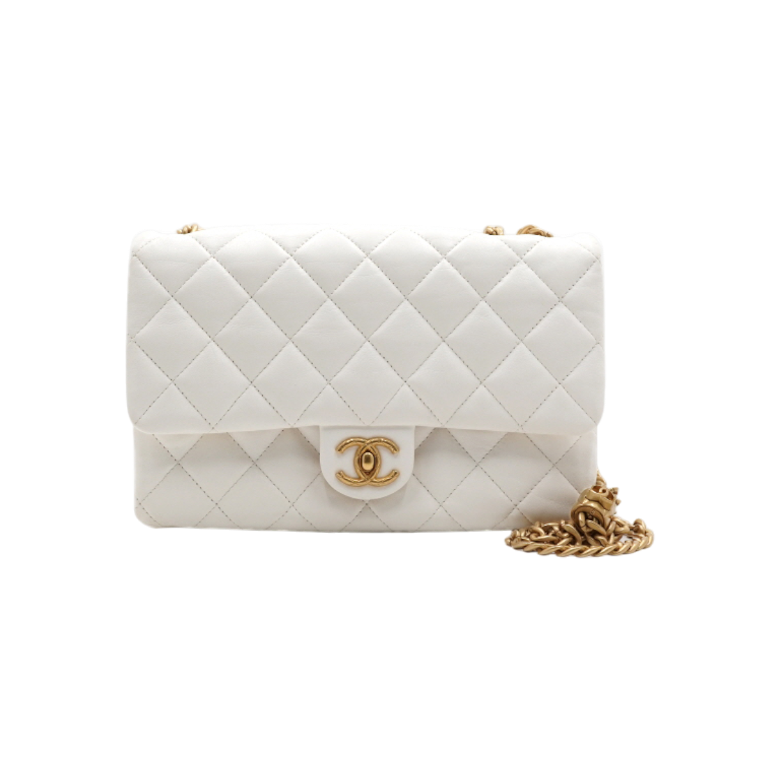 ITTS7VEJSN2Q Chanel White Lambskin Flap CC Turnlock Shoulder Bag