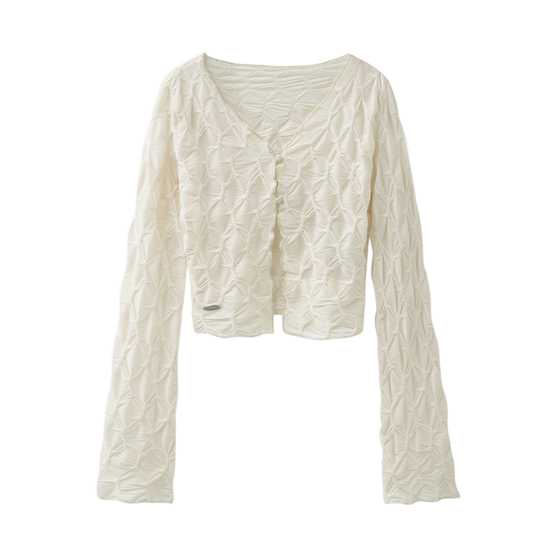 VV61CD03IV VIVACIOUS Wrinkle V-neck Crop Cardigan IVORY