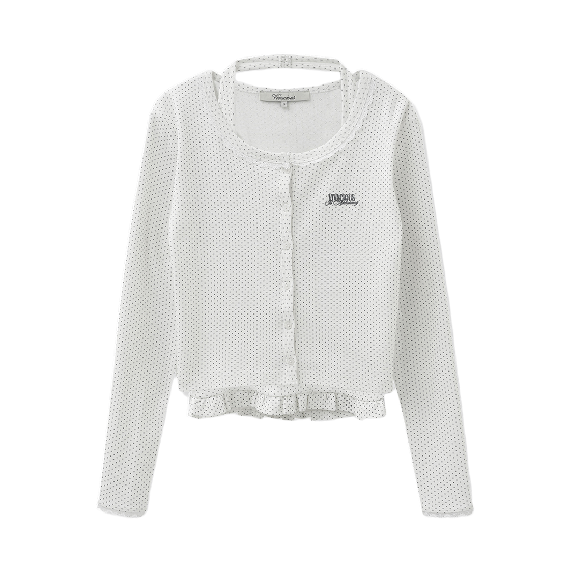 VV61SE04IV VIVACIOUS Rosaline Dot Frill Halter Cardigan Set IVORY