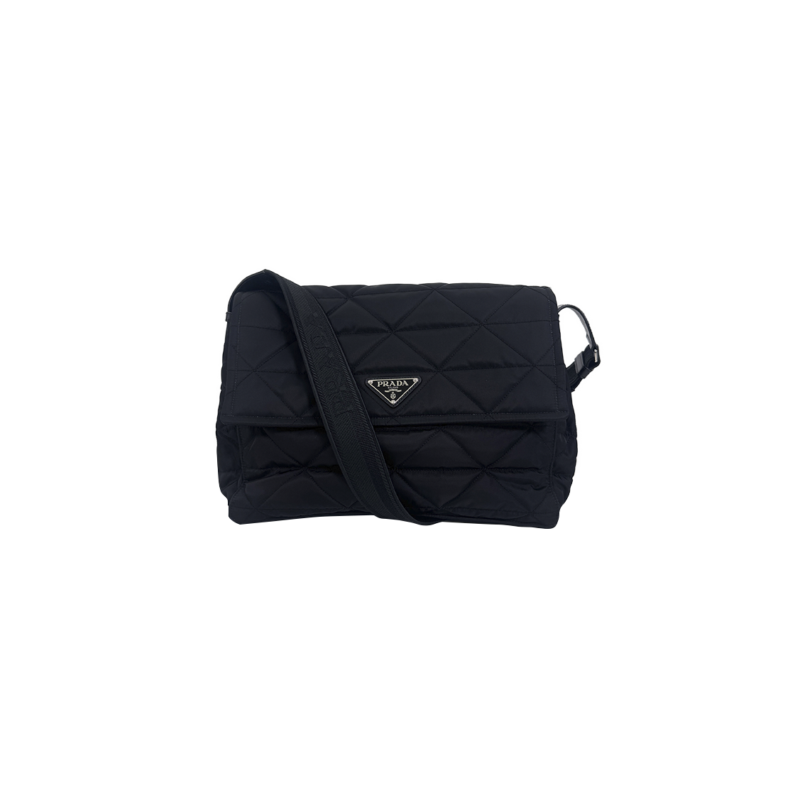 ITA2ONR7D9QE Prada Topstitch Re-Nylon Quilted Messenger Bag Black