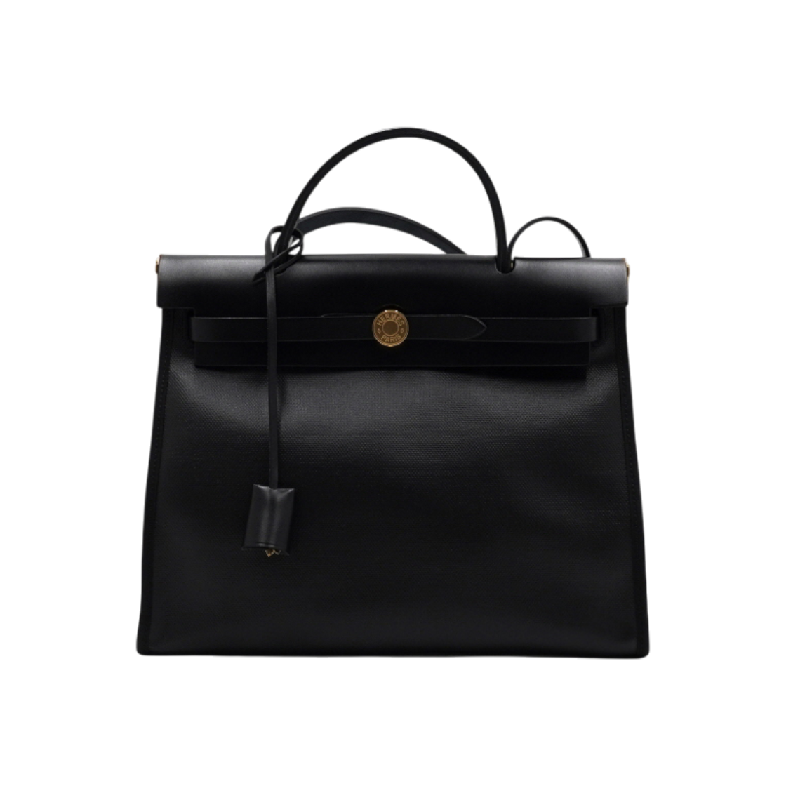 ITMU4TIAPQPD Hermes Herbag 31 Celeste Noir Ecru Berlin Canvas Tote Bag