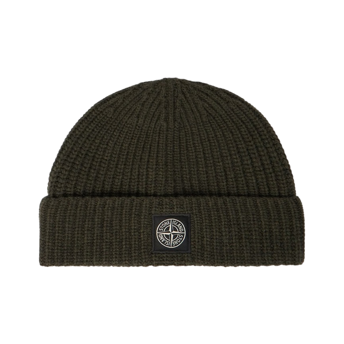 L2S15N1000-12S00B4-V0M5G Stone Island N100012 Ribbed Knit Logo Wool Beanie Military Green Melange - 26FW
