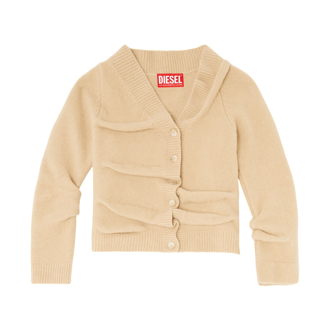 A253950BFBB-1BJ (W) Diesel Cropped Cardigan In Wrinkled Boiled Knit Beige