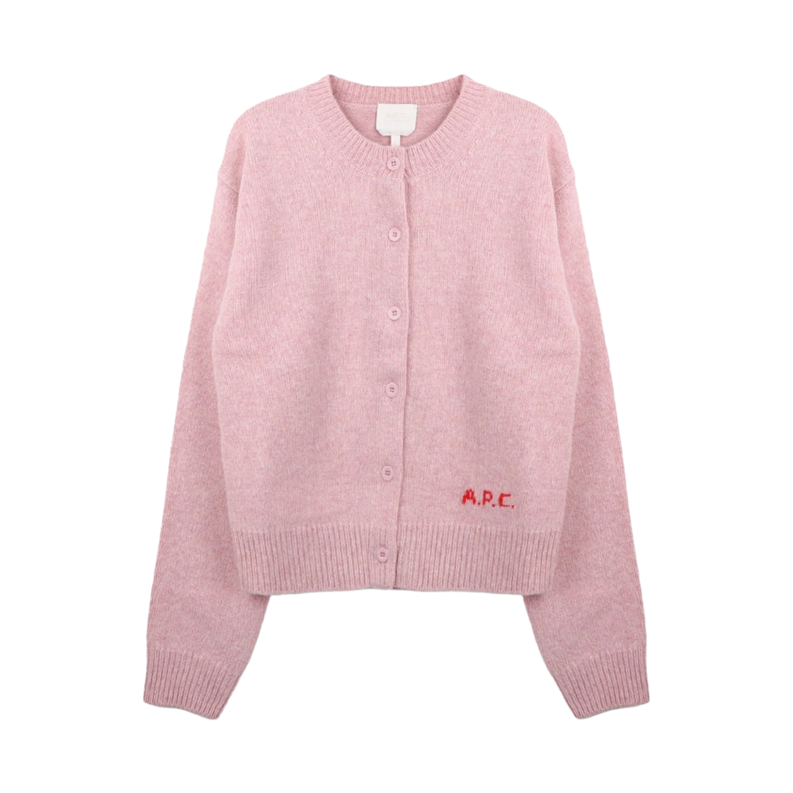 WOASW-F22352-PFA (W) A.P.C. Crew Neck Wool Cardigan Rose