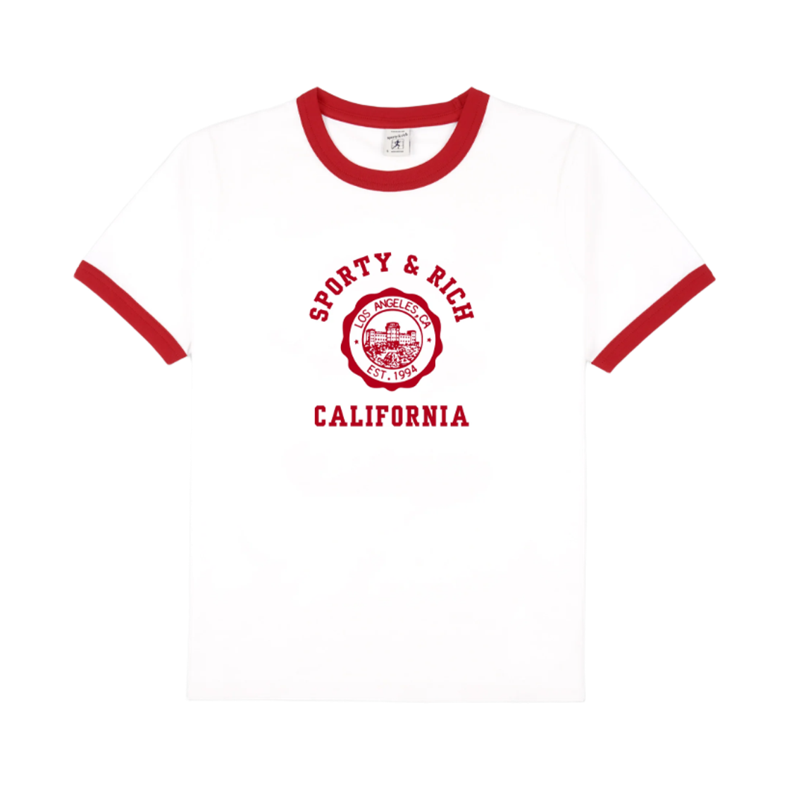 TO073710509WH (W) Sporty & Rich California Emblem Soft Ringer T-Shirt White Ruby