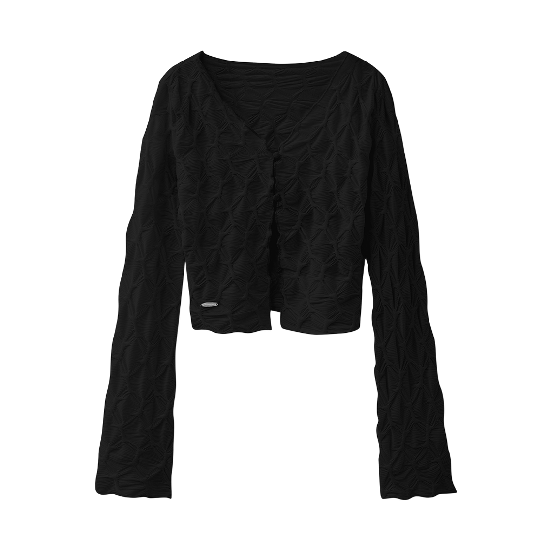VV61CD03BK VIVACIOUS Wrinkle V-neck Crop Cardigan BLACK