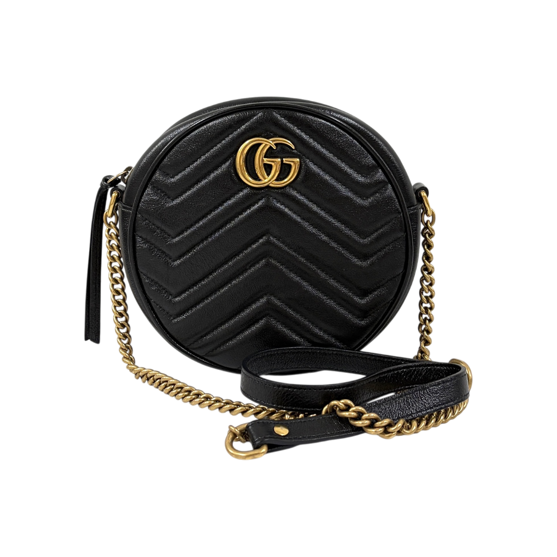 IT6GGVPJP383 Gucci Matelasse Tambourine Chain Crossbody Bag Black