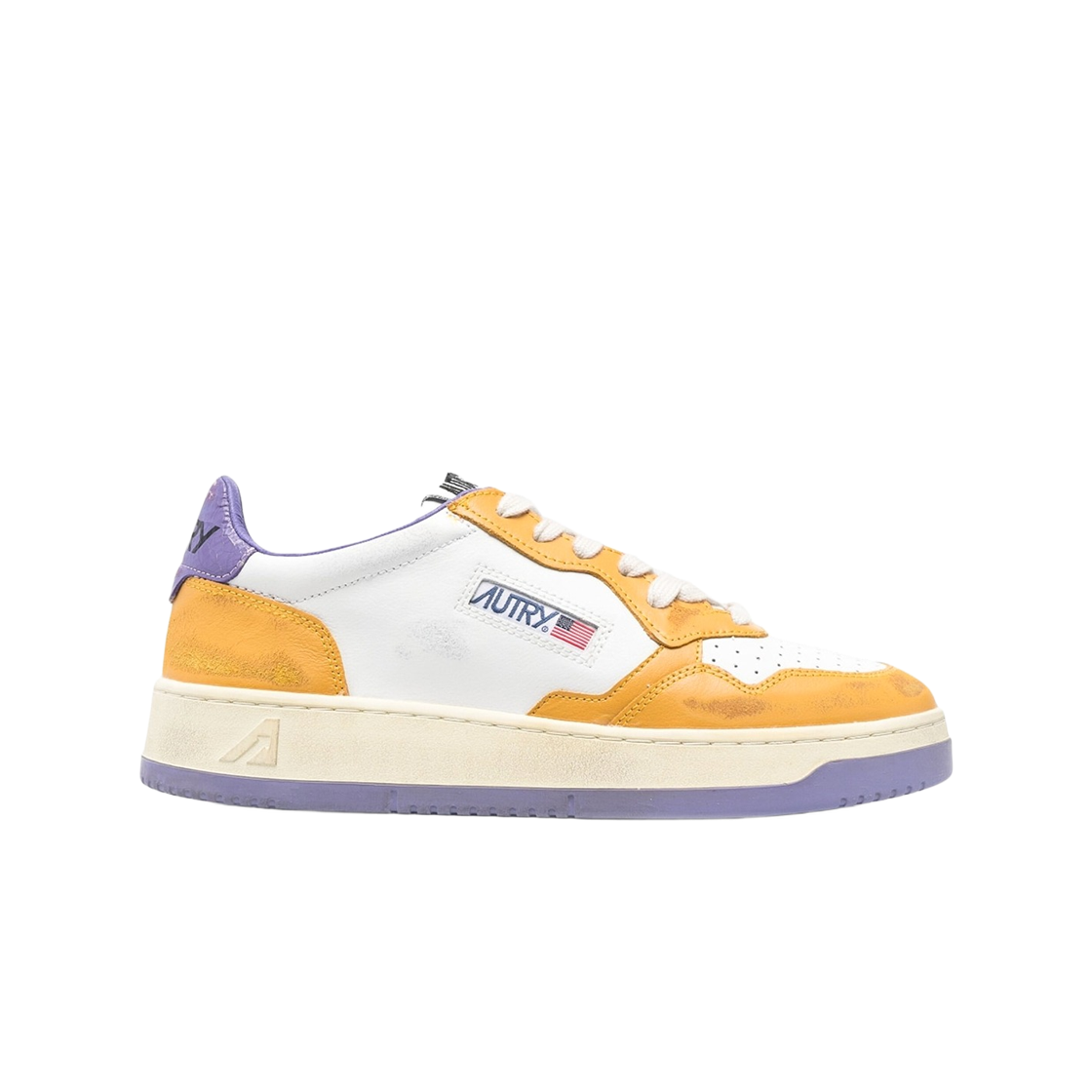 AVLM-CL03 Autry Super Vintage Medalist Low Leather Sneakers Yellow Purple