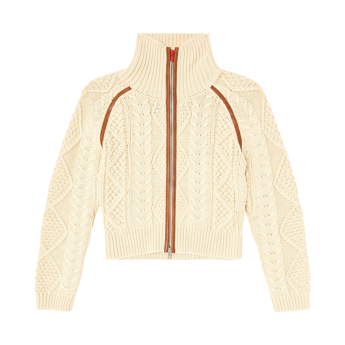 A242420JMCN-1AD (W) Diesel Cable-Knit Cardigan with Contrast Bands Light Yellow