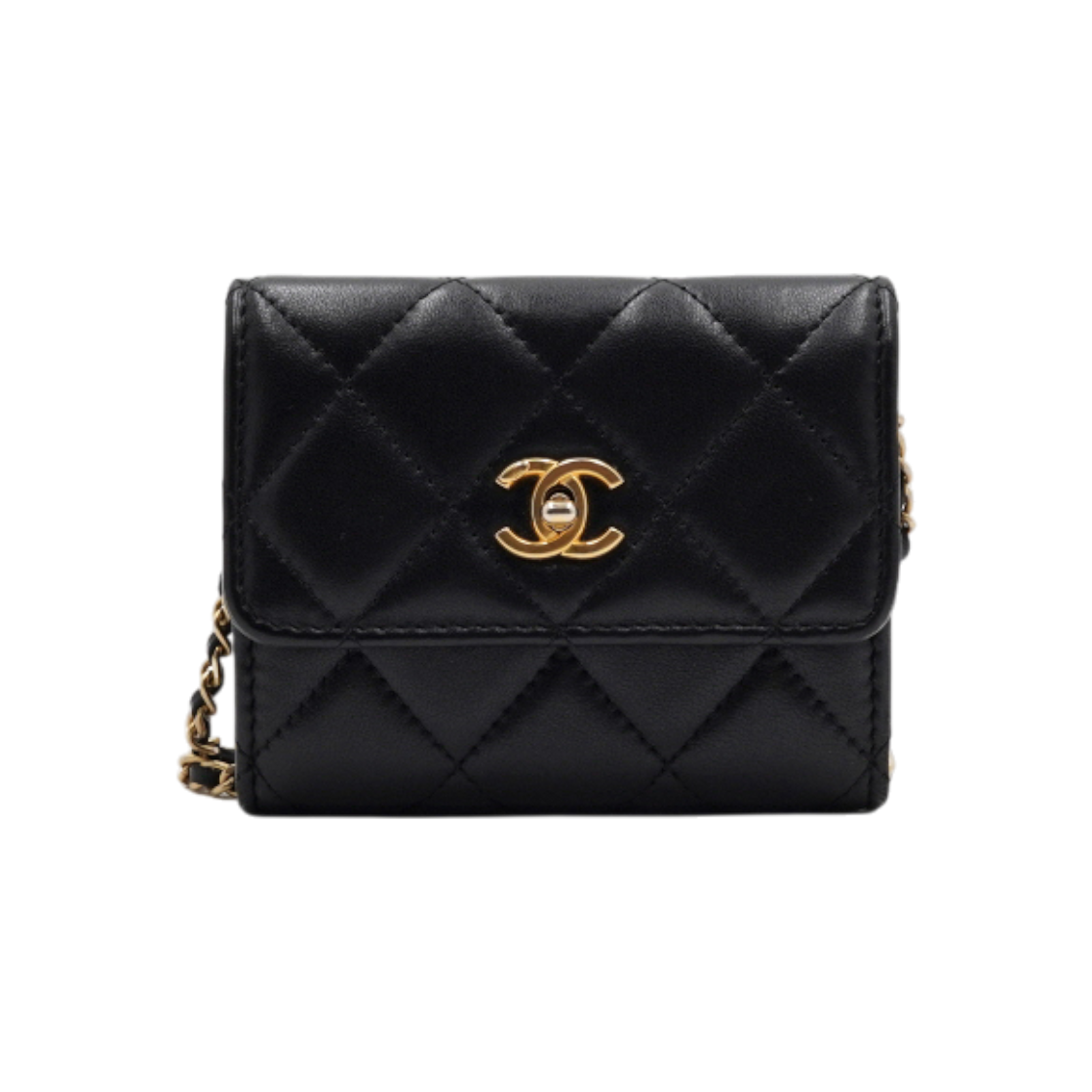 IT58QTKEIVPT Chanel Black Lambskin Golden Ball Mini WOC Card Wallet Bag