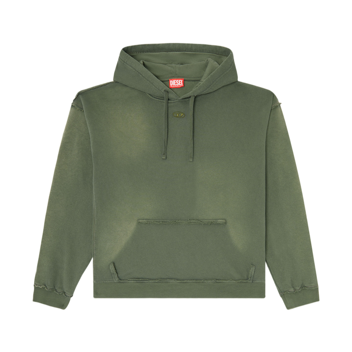 A228310EFBR-51F Diesel Faded Cotton Hoodie with Frayed Details Military Green