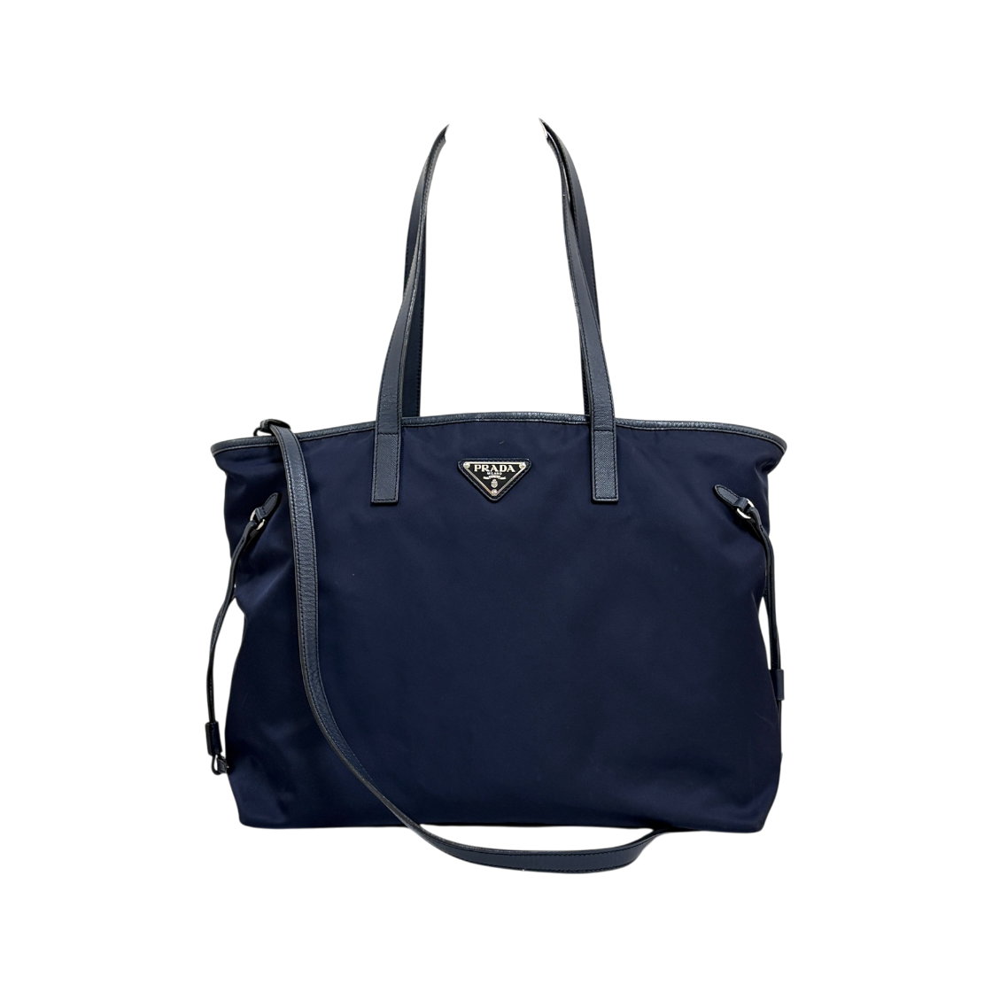 ITDM9W4BASF7 Prada Nylon Triangle Logo Shopper Bag Navy