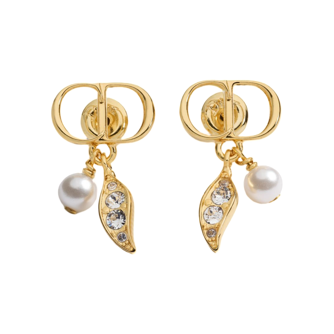 E5101WOMCY-D319 (W) Dior CD Mini Lily Earrings Gold Finish Metal Resin Pearls And Crystals Gold White