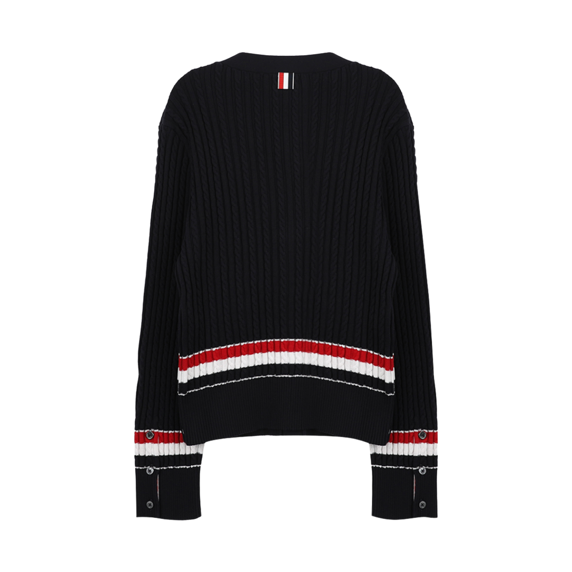 톰브라운 RWB 스트라이프 코튼 베이비 케이블 브이넥 크리켓 가디건 네이비(Thom Browne RWB Stripe Cotton Baby Cable V-Neck Cricket Cardigan Navy) - 2