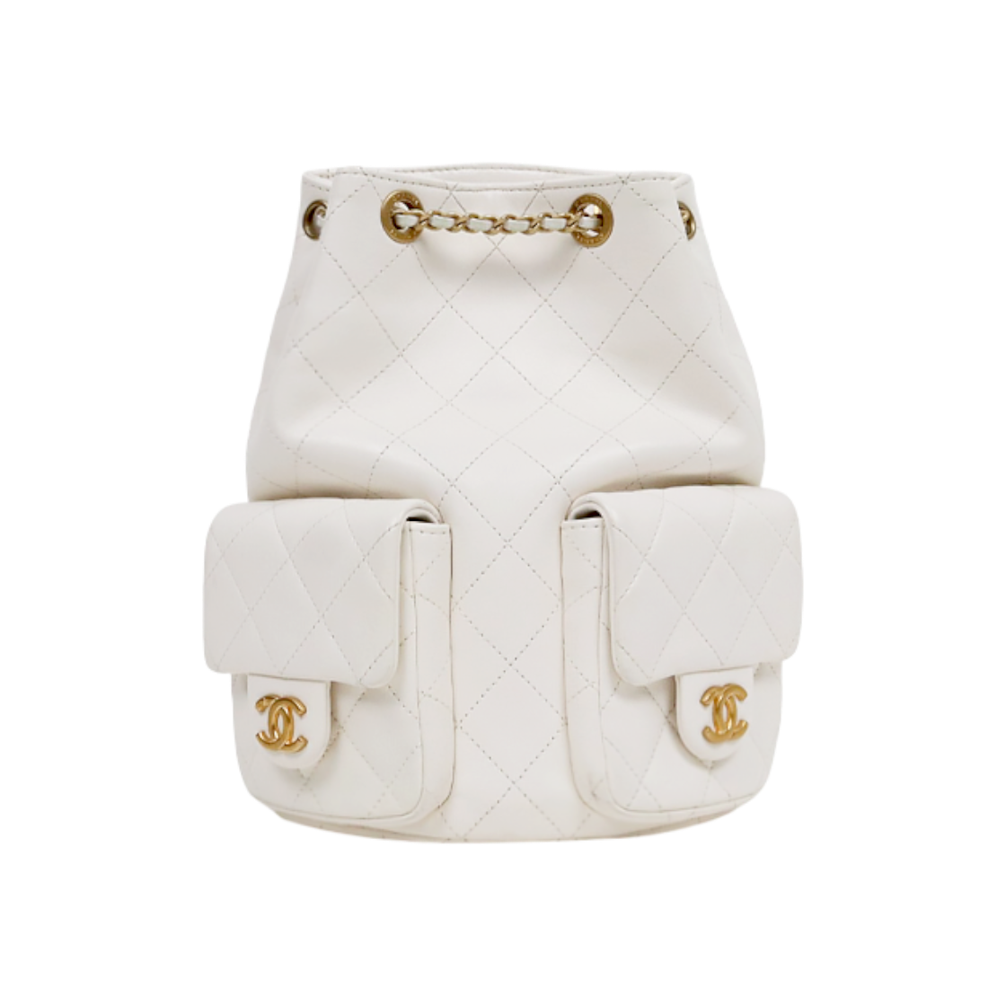 IT2BC3E6D7SP Chanel White Drawstring Two-Pocket Backpack