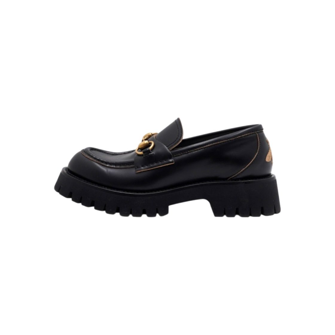 ITMDMAL3T4CI Gucci Gold Horsebit Black Chunky Sole Loafers