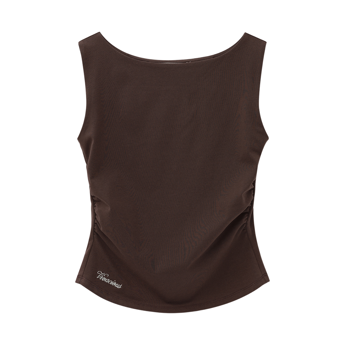 VV62TS11BR VIVACIOUS Rshel Boat-neck Shirring Sleeveless BROWN