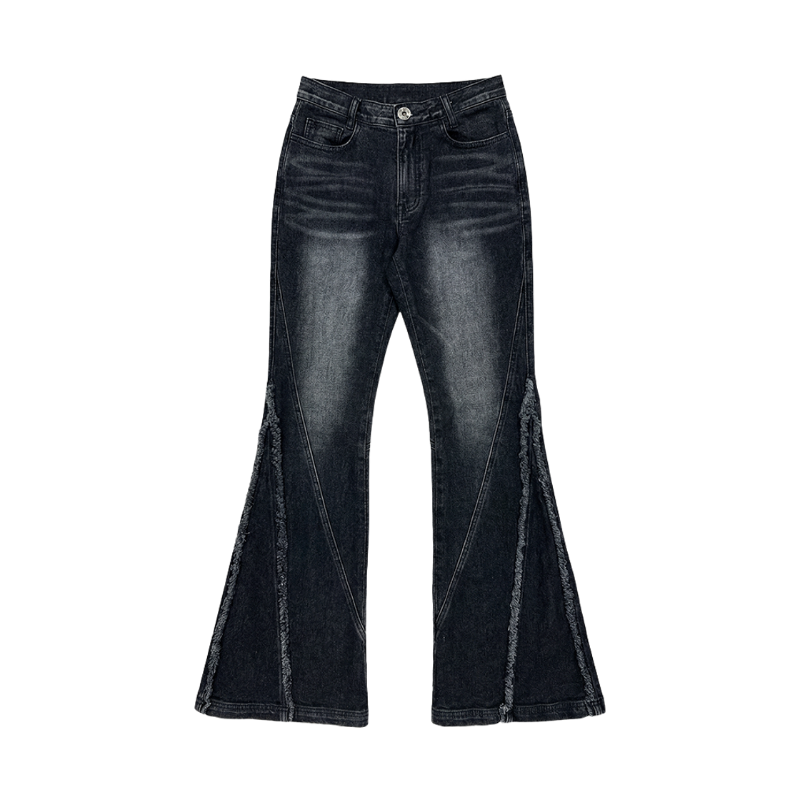 B6CPT02BK BLR Crush Double Line Washing Denim Pants Black
