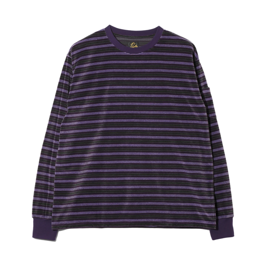 TY397A Needles L/S Crew Neck T-Shirt Stripe Velour Dark Purple