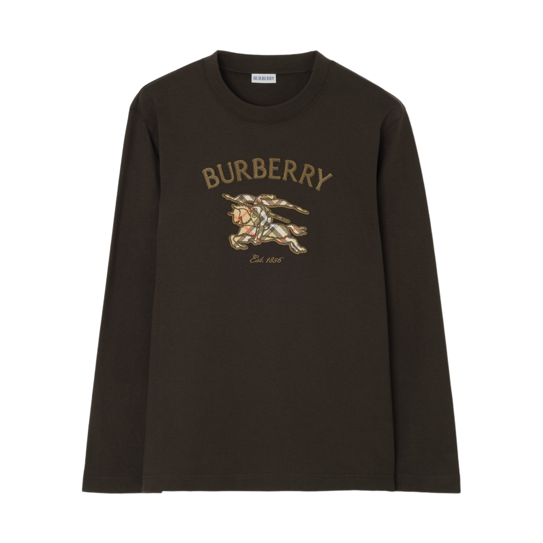 8132685 Burberry Knight Check Cotton Long Sleeve T-Shirt Chocolate Brown